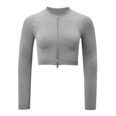 Zip Up Long Sleeve Cropped Sports Top-YJ120 MALSOOA