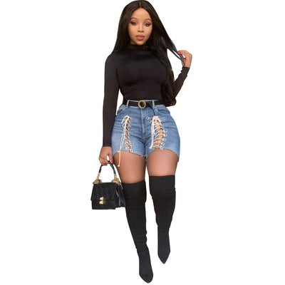 High Waist Bandage Denim Jeans Shorts MALSOOA