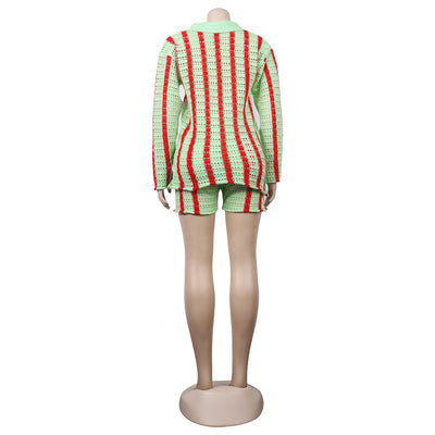 Stripe Knit Shirt & Shorts Set MALSOOA