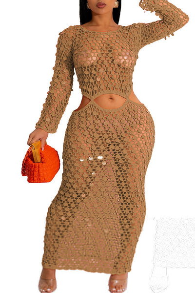 Knitted Casual Hollow Sequin Beach Dress MALSOOA