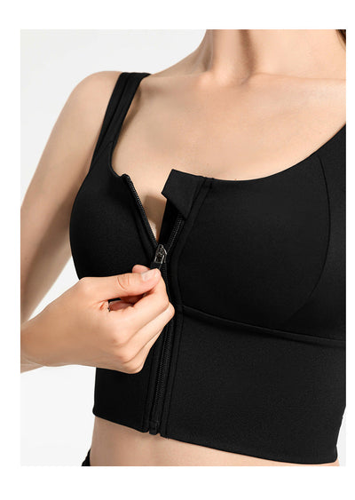 Zip Front Yoga Bra-Black MALSOOA