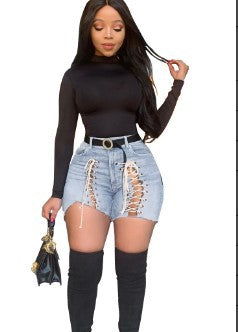 High Waist Bandage Denim Jeans Shorts MALSOOA