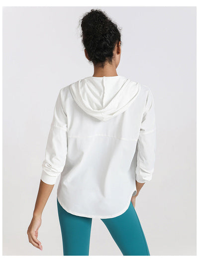 Long Sleeve Sports Hooded Top Yoga Anti-UV Sunscreen Jacket MALSOOA