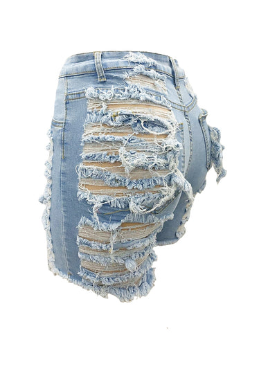 Ripped Raw Hem Denim Shorts MALSOOA