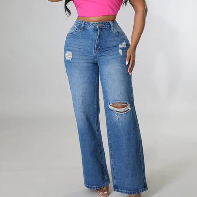 High Waist Ripped Straight Leg Jeans MALSOOA