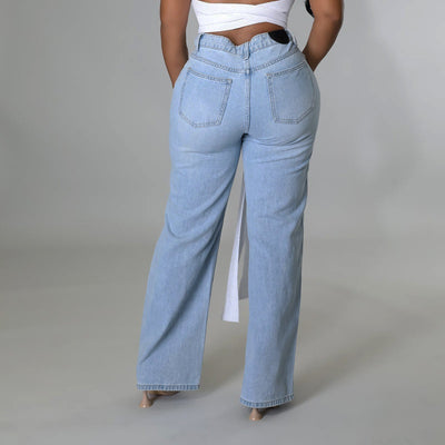 High Waist Ripped Straight Leg Jeans MALSOOA