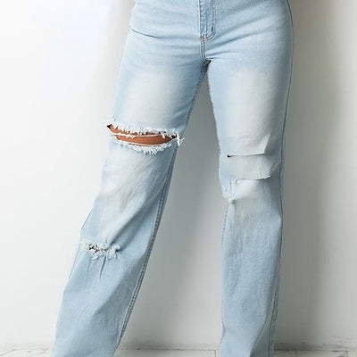 High Waist Washed Ripped Jeans MALSOOA