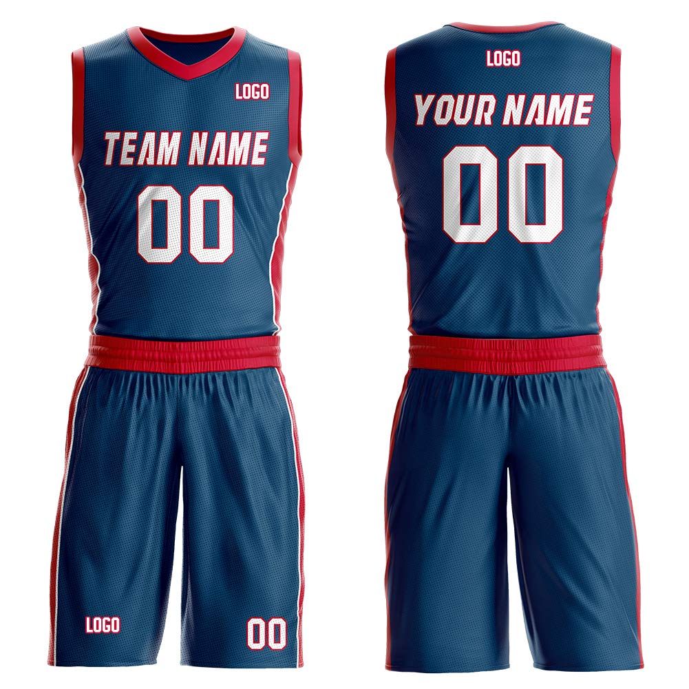 navy blue and red basketball jersey