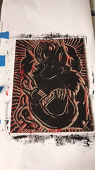 black ink linoleum fox