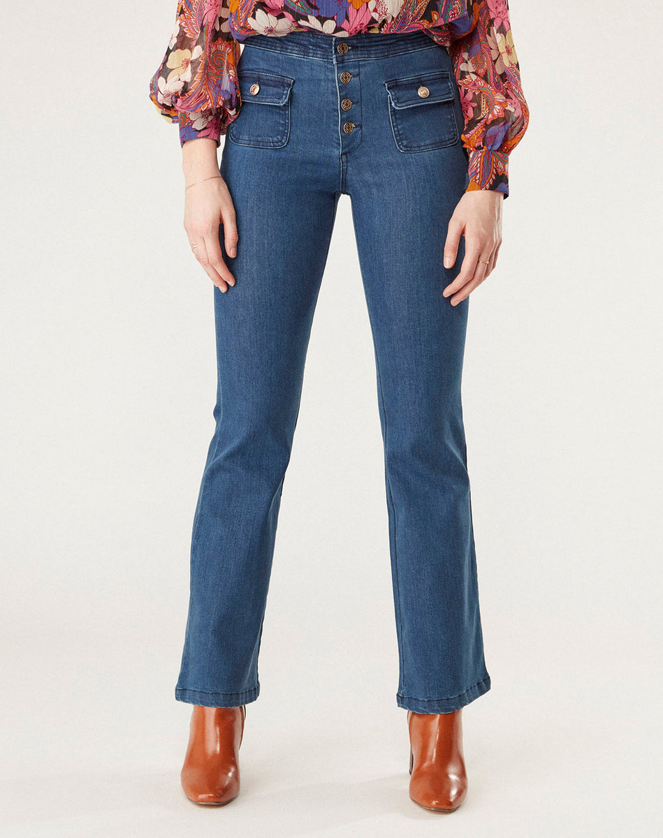 Pantalón vaquero flare Color Denim Pantalones | NafNaf España