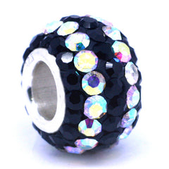 925 Silver Swarovski Crystal Jet White AB European Pave Bead Fit Bracelet Necklace 7.5mm