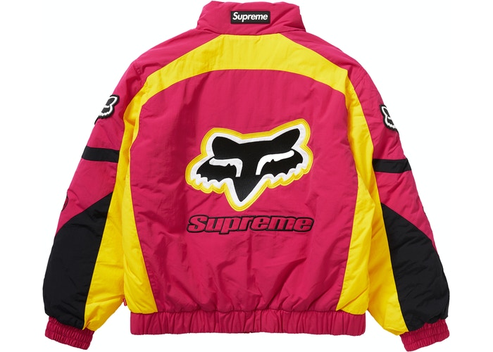 Supreme Fox Racing Puffy Jacket Pink/Yellow Size Large