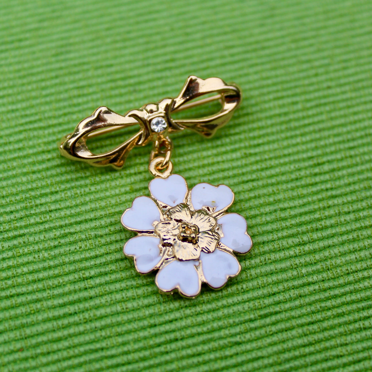 White Flower Bow Drop - Audras Brooches