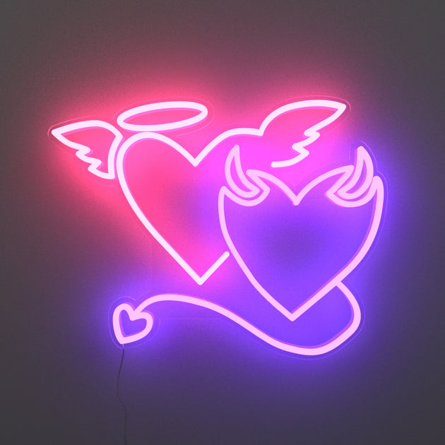 angel and devil heart neon sign