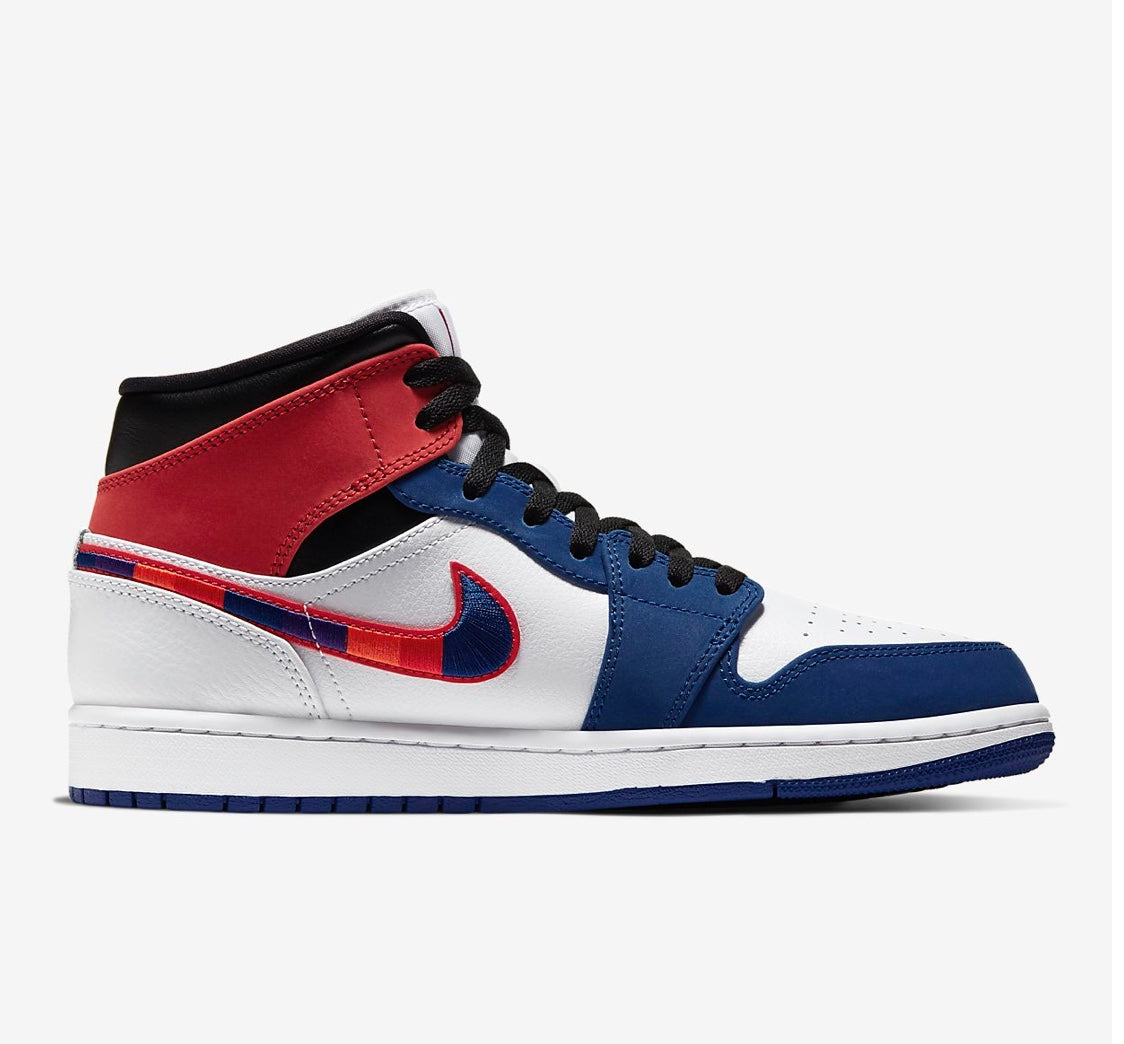 black white red and blue jordans