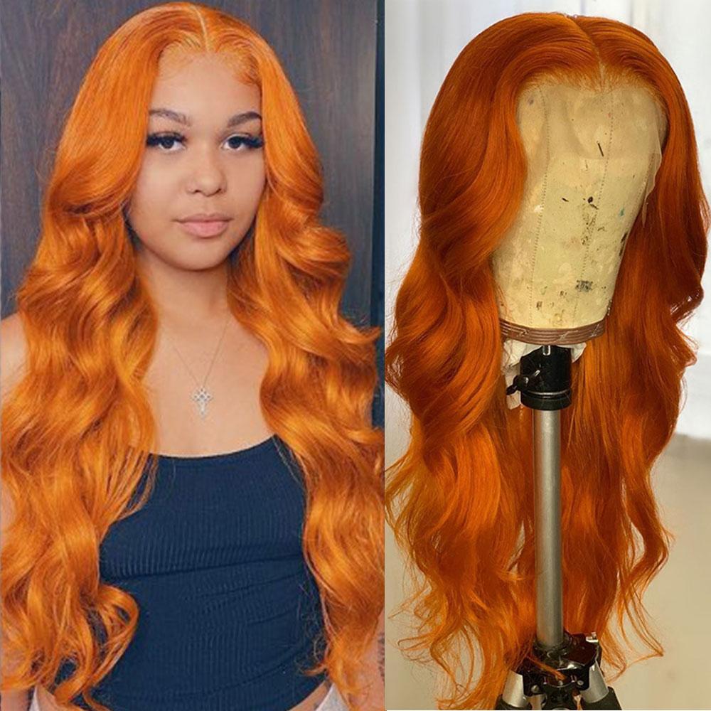 SULMY Copper Red Lace Front Wig Human Hair Long Wavy Ginger Orange Wig
