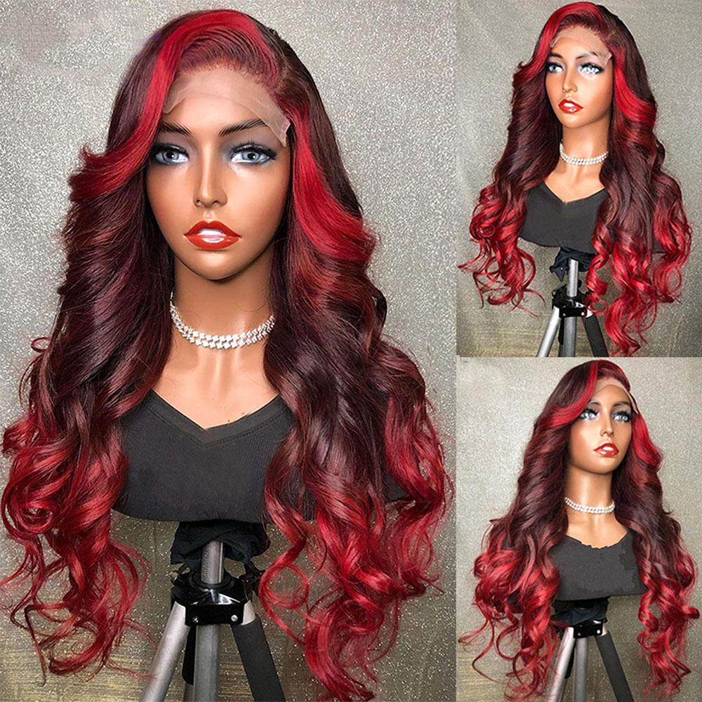 Ombre Red Wig 100% Human Hair Burgundy Lace Front Wig – SULMY