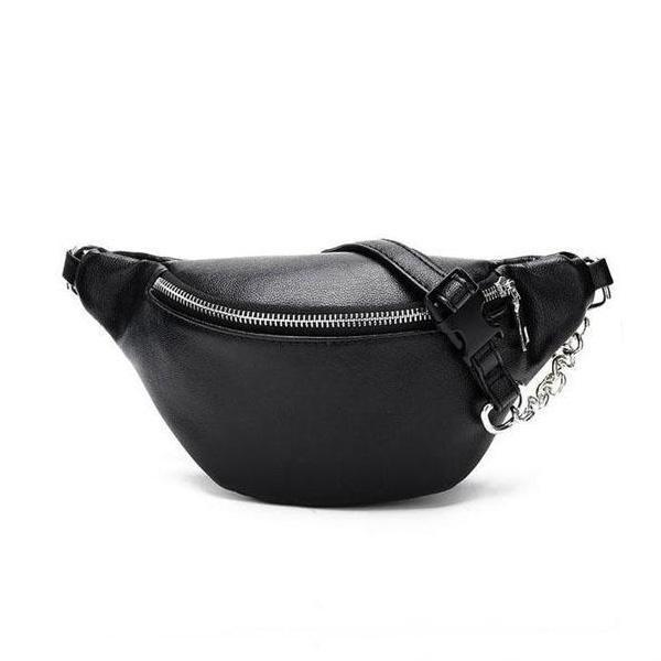 Black leather fanny pack with chain 