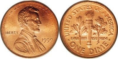 Lincoln Penny coin muled with Roosevelt Dime Reverse Design.