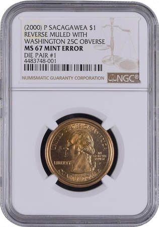 Mule error coin Sacajawea coin with Washington quarter obverse NGC Graded