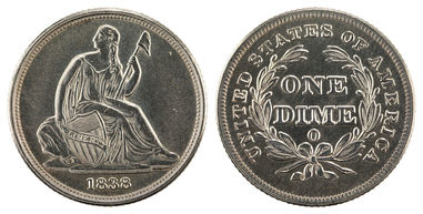 1838 Seated Liberty Dime Obverse and Reverse