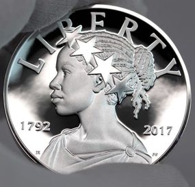 2017 Proof Silver American Liberty Coin Held by a hand in a glove