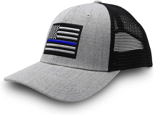 Glock Thin Blue Line TBL Hat Cap with Flag Gray White Cotton Mesh Snapback 
