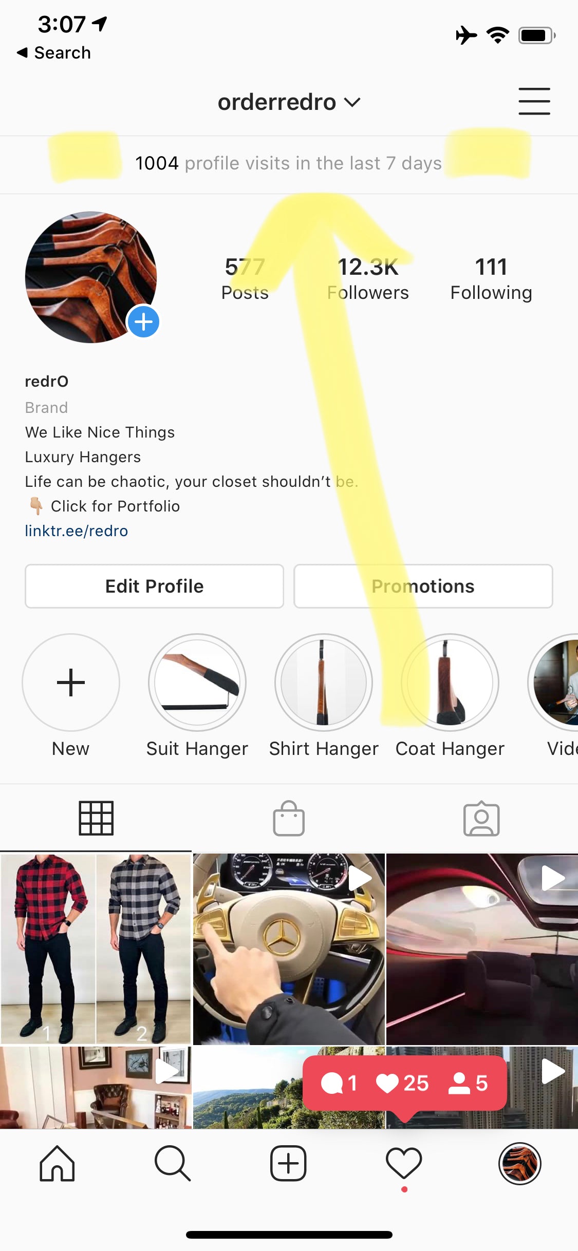 redro IG business page highlight