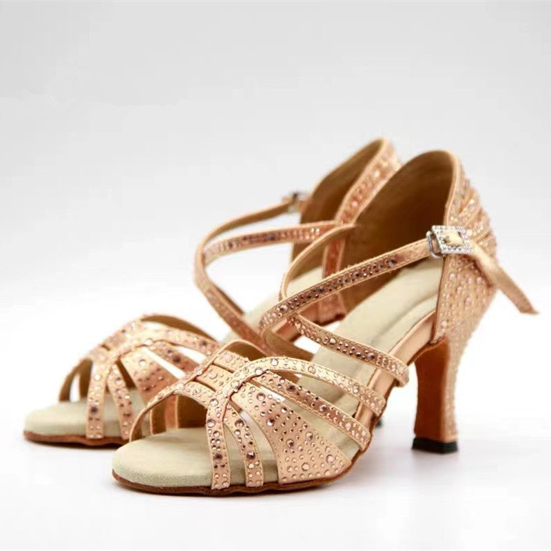 Comida sana Increíble Motivación Latin Salsa Dance Shoes For Women Soft Sole Champagne Rhinestone Danci –  Dance Shoes Mart