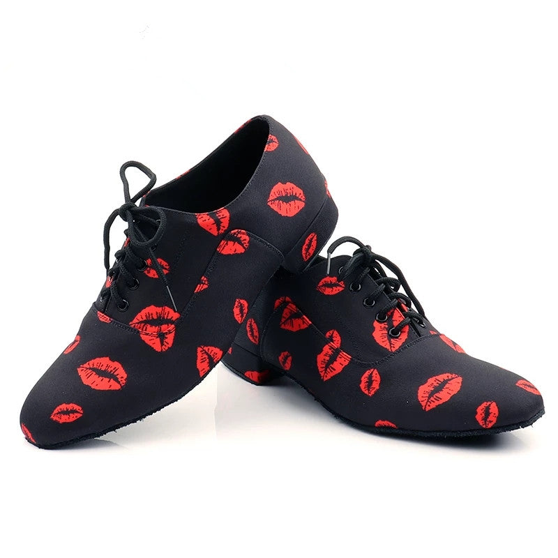 Suradam Slaapkamer oplichterij Sneakers Latin Dance Shoes Men Black Red lip Satin Ballroom Modern Dan – Dance  Shoes Mart