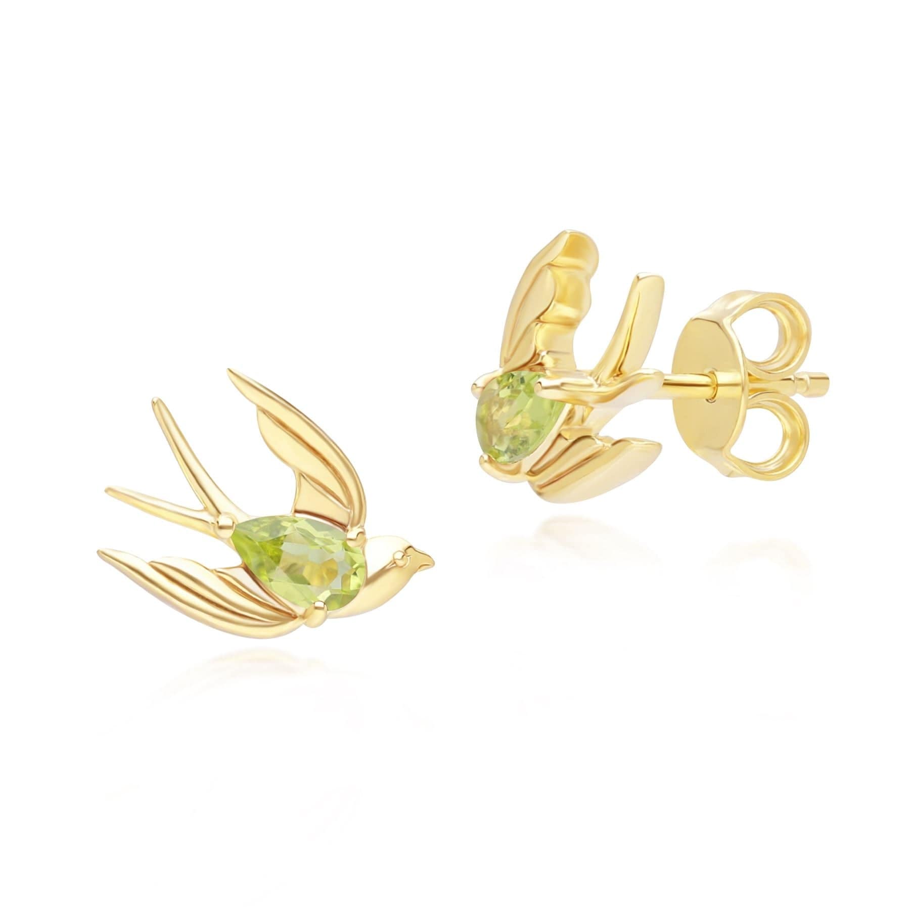 Product photograph of Ecfew Creator Peridot Hummingbird Stud Earrings In Gold Plated Sterling Silver from Gemondo Jewellery
