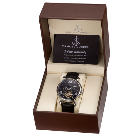 Samuel Joseph Watches Mens designer luxury black and steel automatic watch 