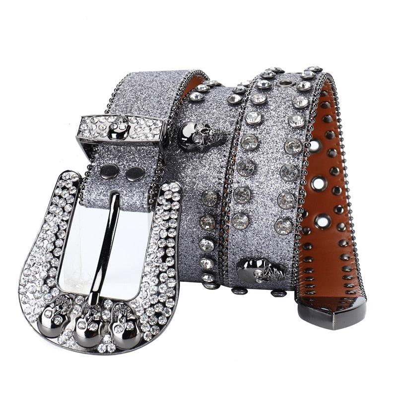 Ceinture tête de mort strass style y2k - gris