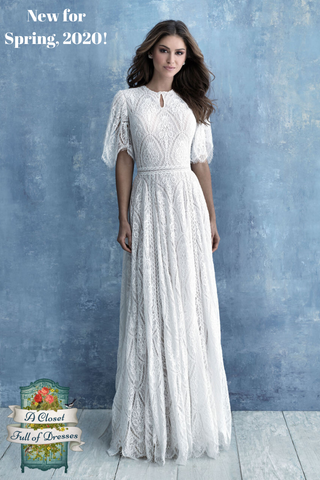 M634 simple modest wedding dress with long sleeves boho plus size
