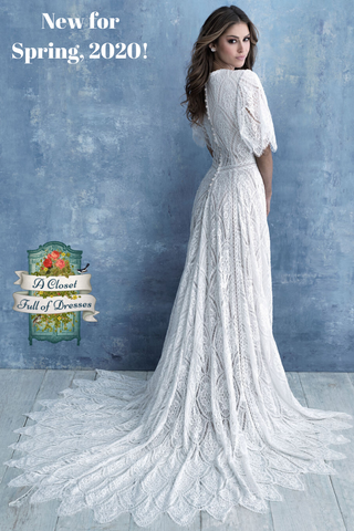 M634 boho modest wedding dress with lace sleeves plus size 
