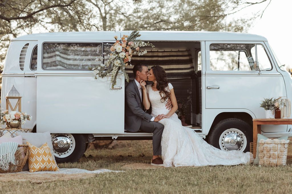 Love at the VW bus modest wedding dress with sleeves lace bridal gown LDS for plus size