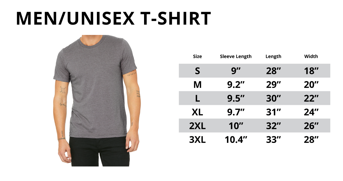 Men/Unisex T-Shirts Sizing Chart