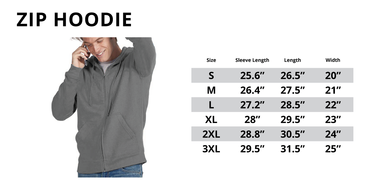 Zip Hoodie Sizing Chart