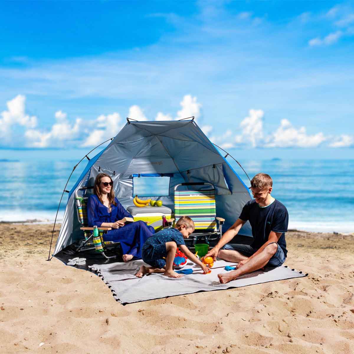 Large Easy Up Beach Tent for 4 Person Sun Shade Shelter UPF 50+