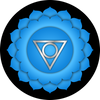 The throat chakra, Visuddha, is associated with the color turquoise blue and with the elements sound and ether