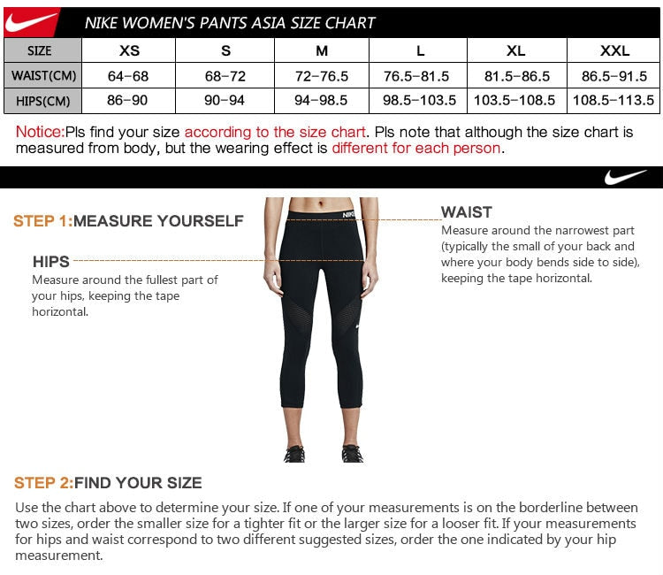 nike womens pants size chart