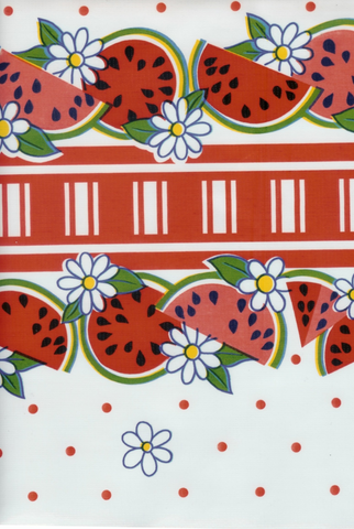 reunion watermelon daisy polka dot red green oil cloth oilcloth tablecloth