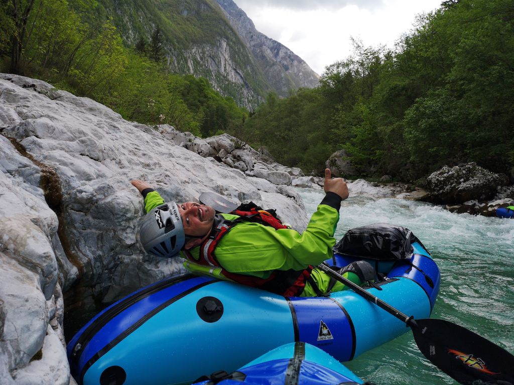 Packrafter on the Soca during the European Packrafting Meet-up
