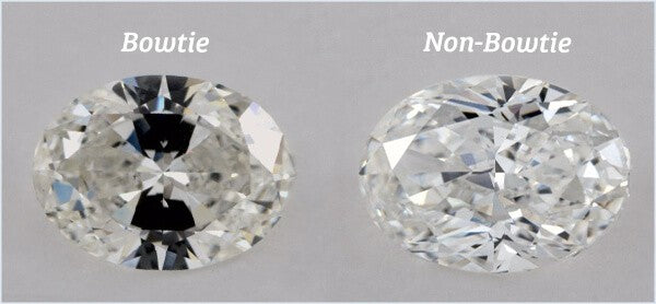 Bowtie Effect on One Oval Diamond and a Second Oval-Cut Diamond Without the Bowtie Effect