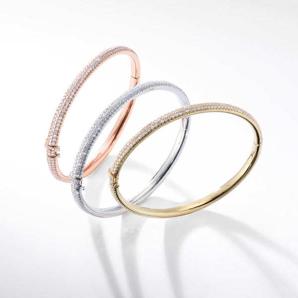 Pavé Bangles in Platinum, Gold, and Silver