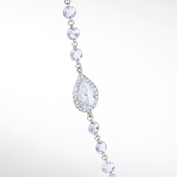 Pear Stations with Diamond Halos on 64Facets Ethereal Diamond Chain in 18K White Gold