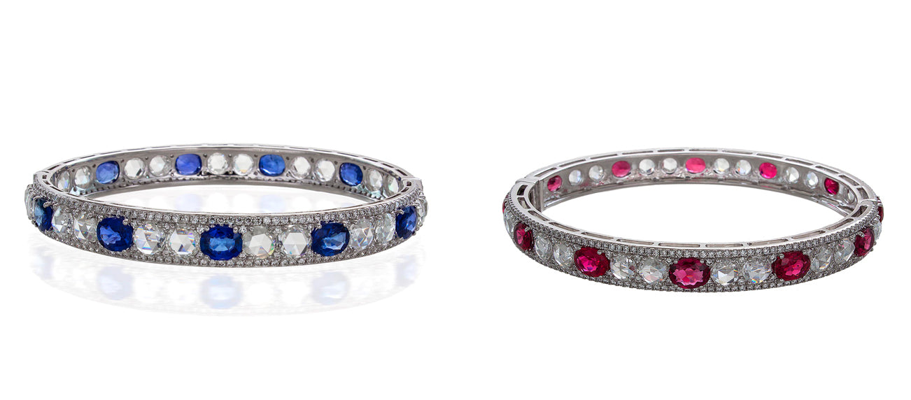 64Facets Bespoke Sapphire and Ruby and Diamond Bangle Creations