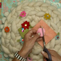 Crochet Cushion cutting felt flowers for front