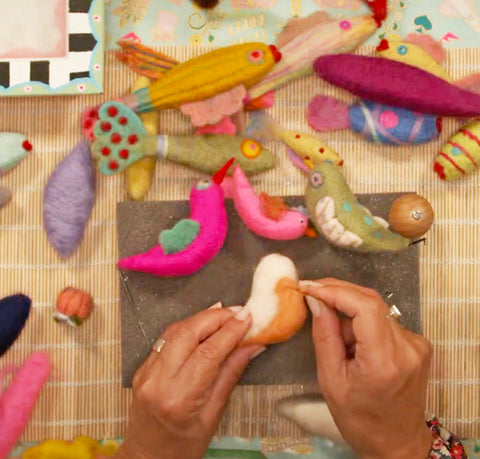 needle felting a 3D bird shape