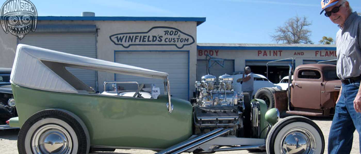 bomonster's dad at gene winfields custom car shop